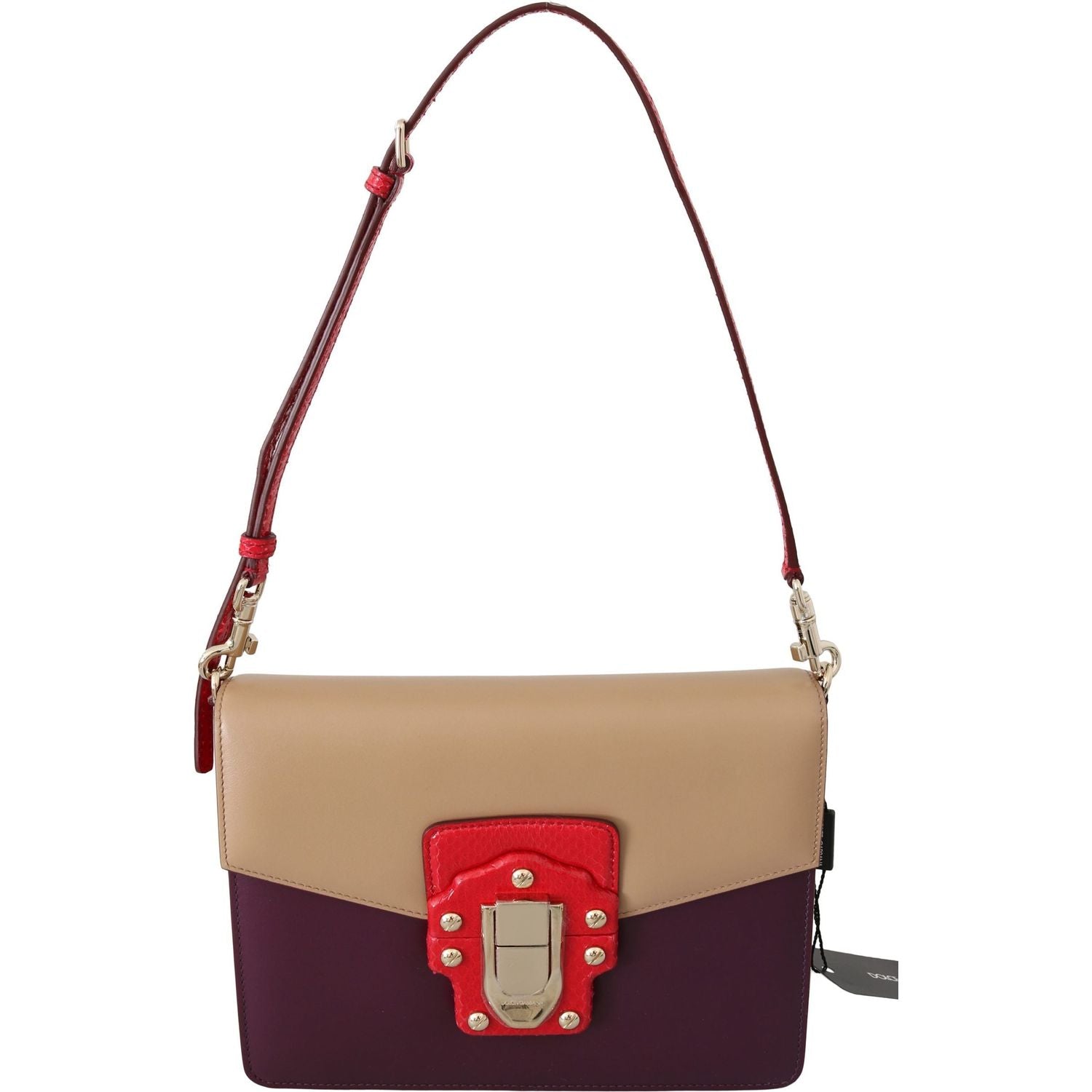 Dolce & Gabbana Purple Beige Red Leather Crossbody Purse Bag