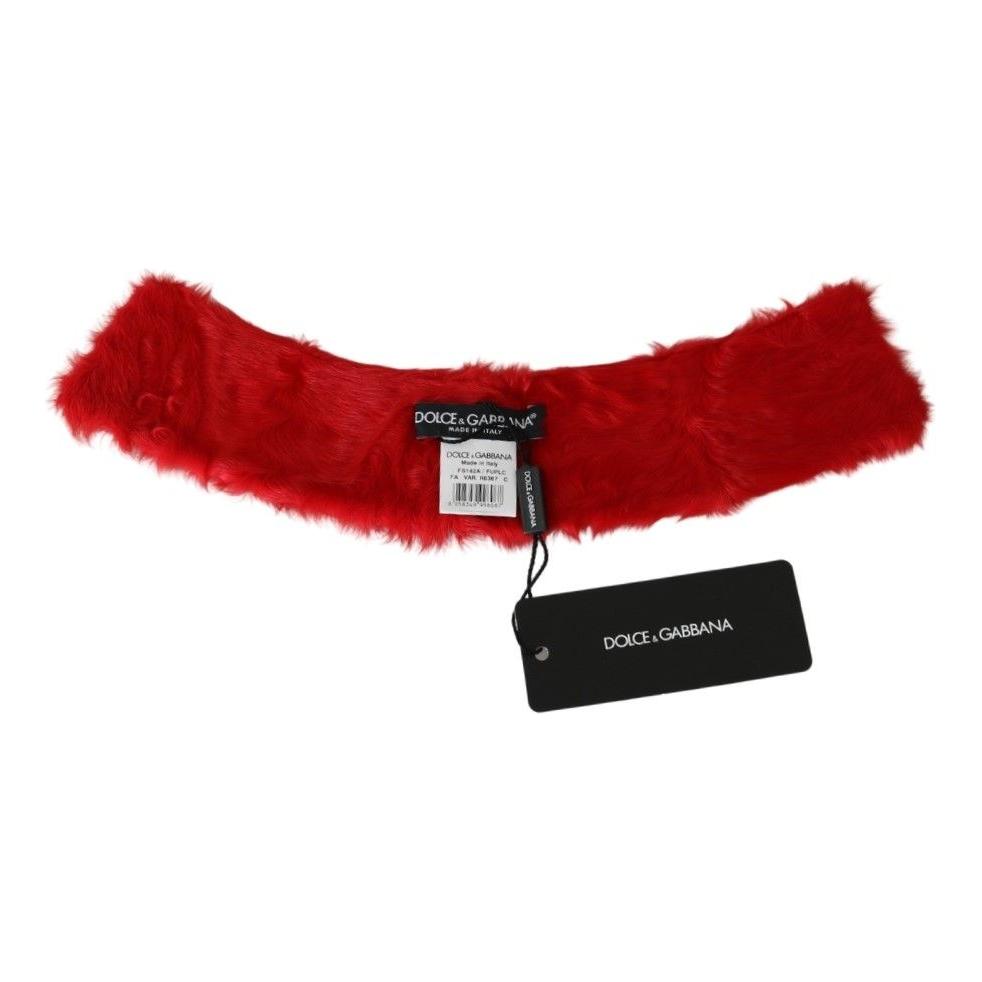 Dolce & Gabbana Red Fur Neck Collar Wrap Lambskin Scarf MS5584