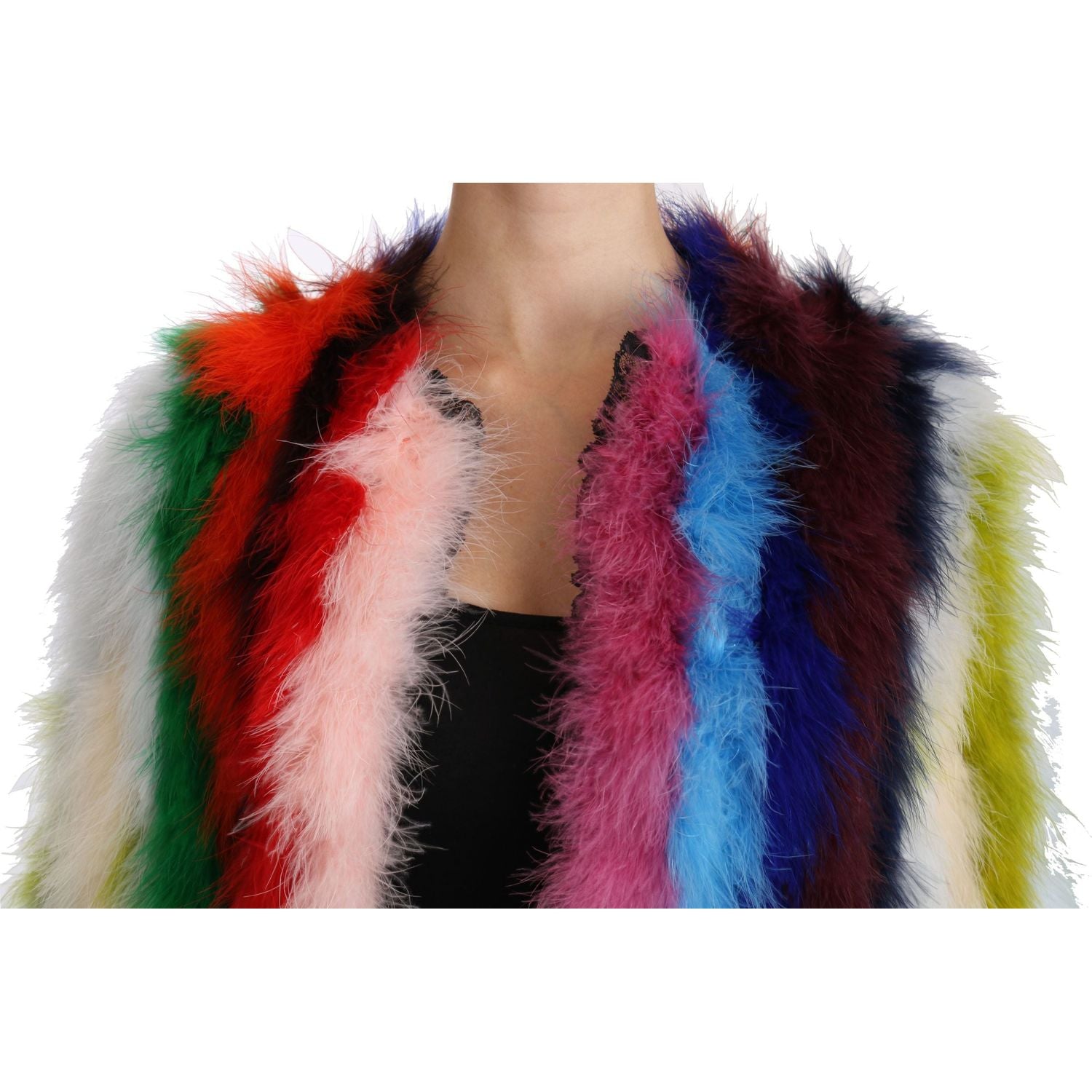 Dolce & Gabbana Multicolor Turkey Feather Cape Fur Coat