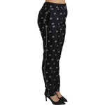 Dolce & Gabbana Black Printed Mid Waist Skinny Silk Pants PAN70866-42