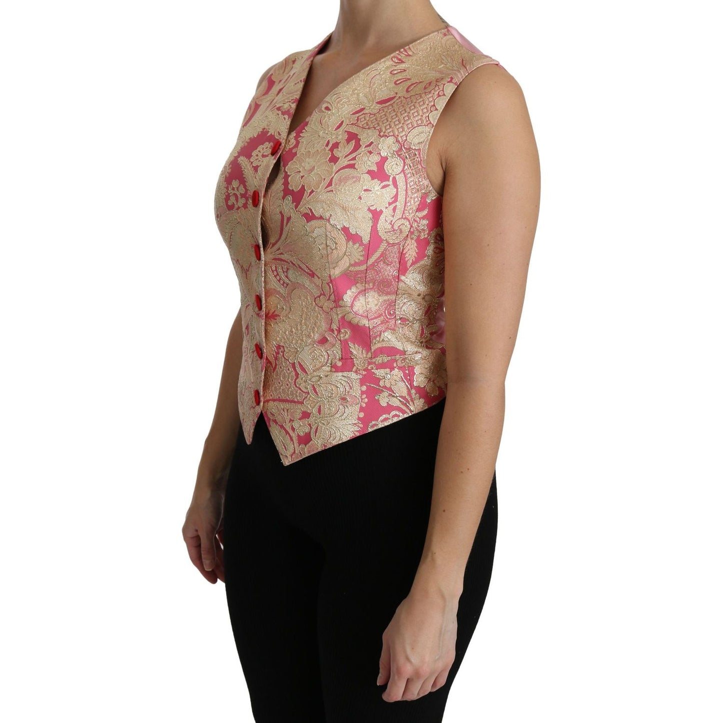 Dolce & Gabbana Pink Gold Brocade Waistcoat Vest Blouse Top TSH4287-38