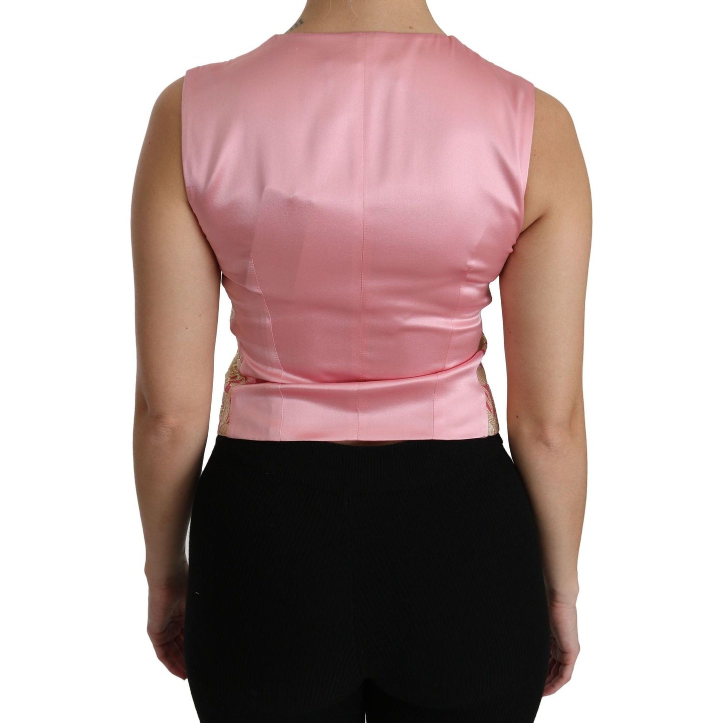 Dolce & Gabbana Pink Gold Brocade Waistcoat Vest Blouse Top TSH4287-38