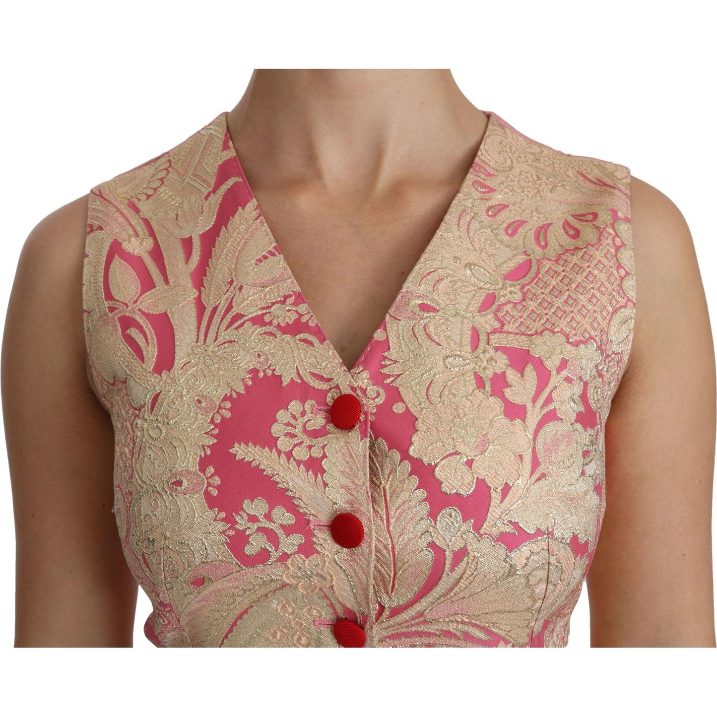 Dolce & Gabbana Pink Gold Brocade Waistcoat Vest Blouse Top TSH4287-38