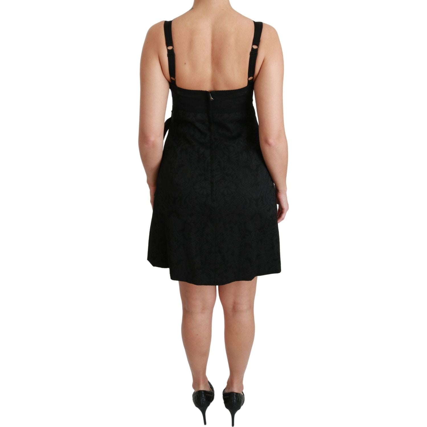 Dolce & Gabbana Black Stretch Satin Jacquard Mini Dress