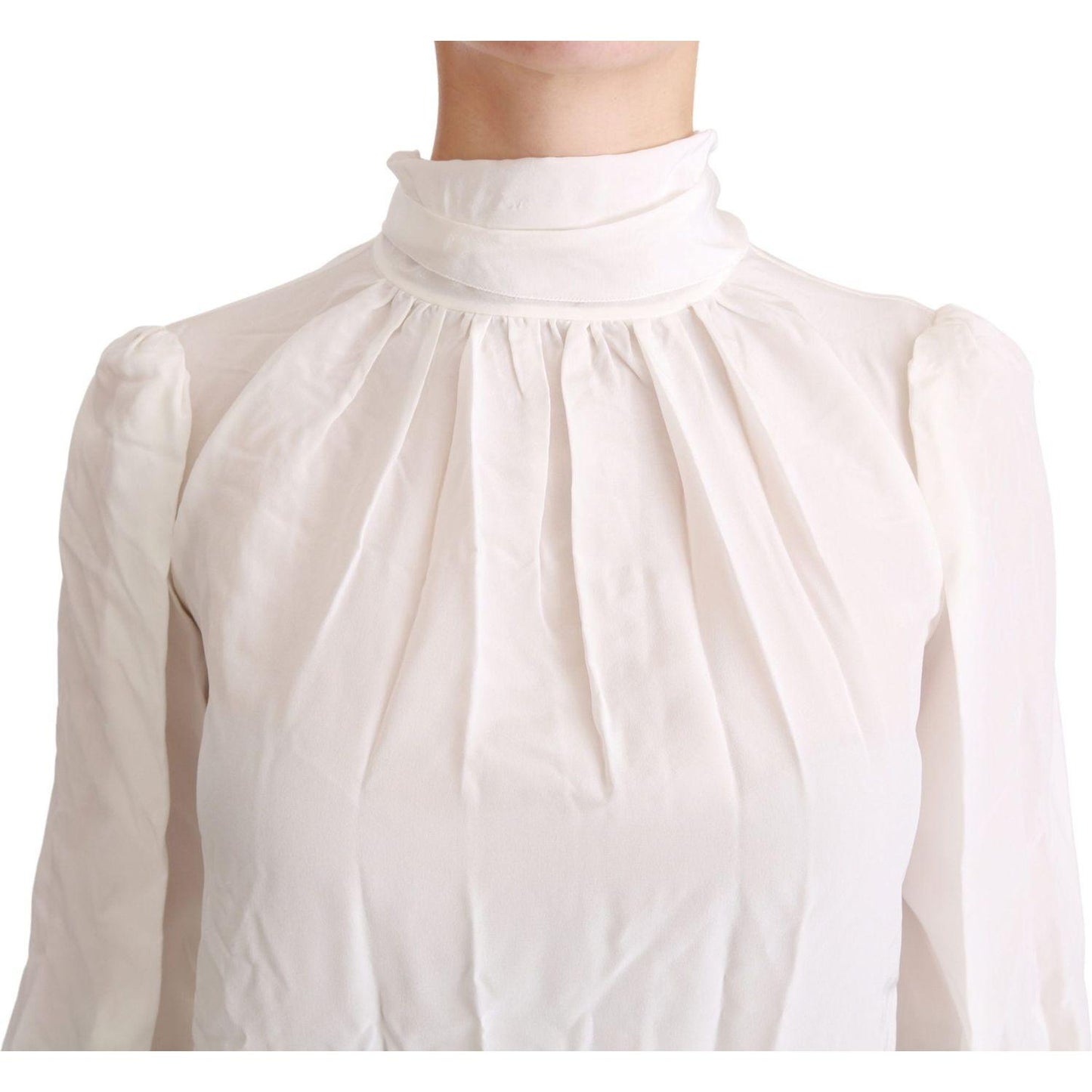 Dolce & Gabbana White Turtle Neck Blouse Shirt Silk Top