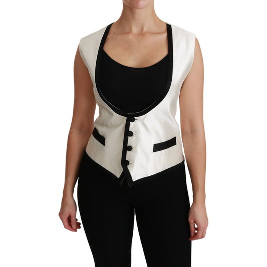 Dolce & Gabbana White Waistcoat Slim Vest Silk Top TSH4505-40