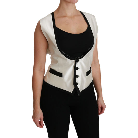 Dolce & Gabbana White Waistcoat Slim Vest Silk Top TSH4505-40