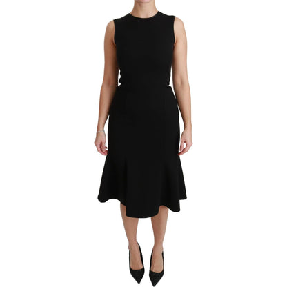 Dolce & Gabbana Black Fit Flare Wool Stretch Sheath Dress WOMAN DRESSES