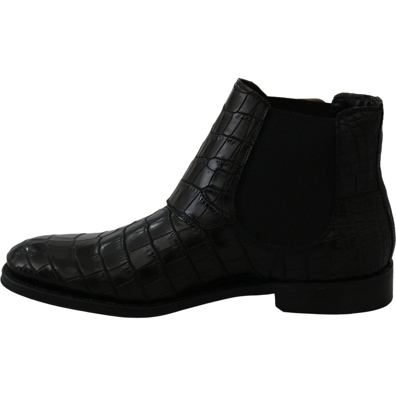 Dolce & Gabbana Black Crocodile Leather Derby Boots Shoes