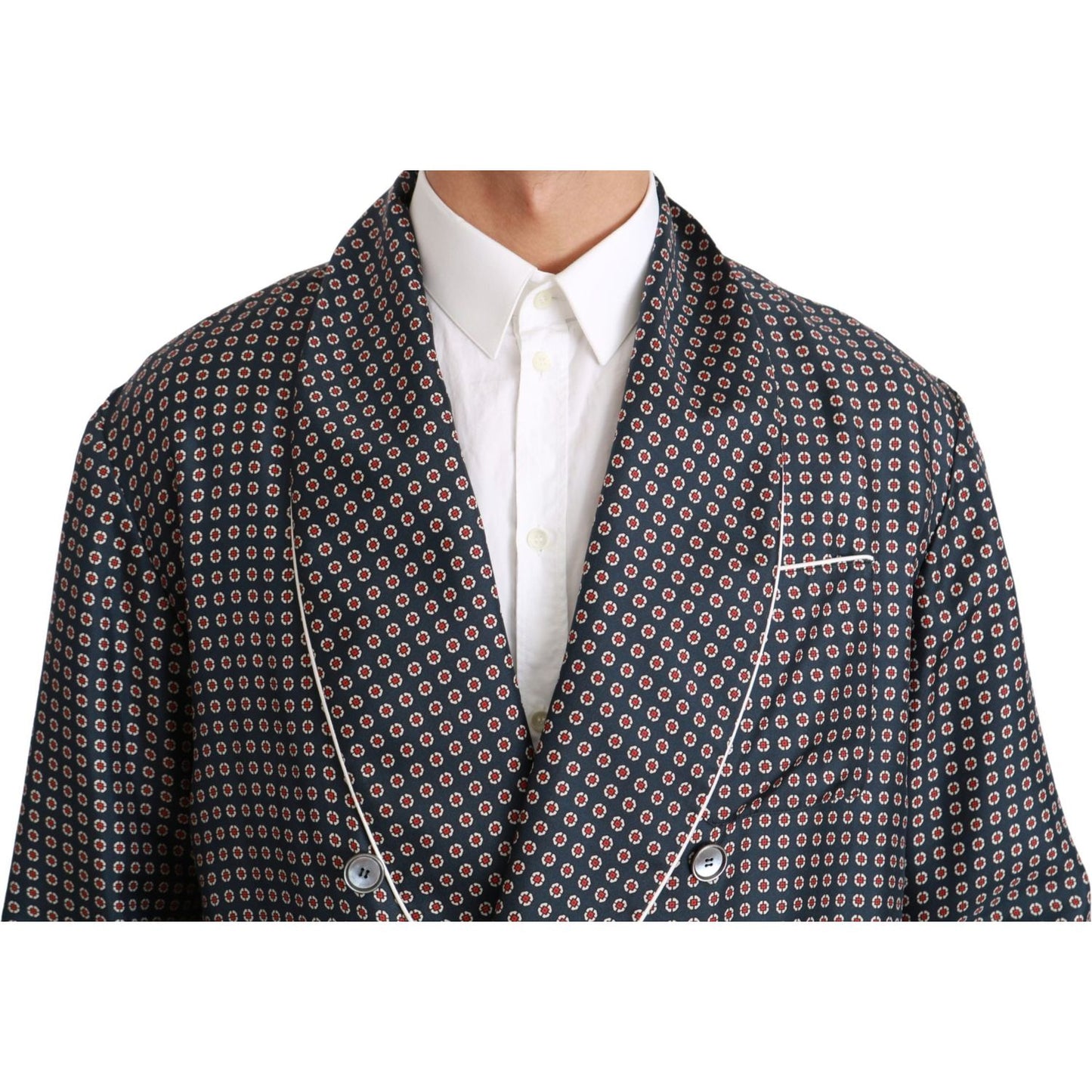 Dolce & Gabbana Navy Blue Patterned Double Breasted Coat Jacket Coats & Jackets