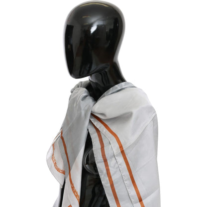 Costume National Gray Red Silk Shawl Foulard Wrap Scarf