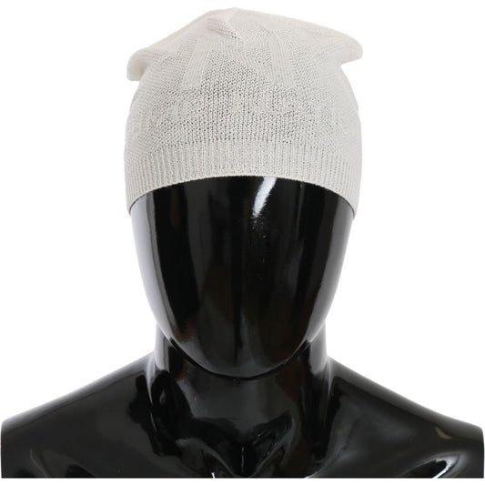 Costume National Beanie White Wool Blend Branded Hat HAT20127