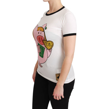 Dolce & Gabbana White YEAR OF THE PIG Top Cotton T-shirt