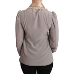 Dolce & Gabbana Gray Silk Gold Sequin Lace Blouse Shirt