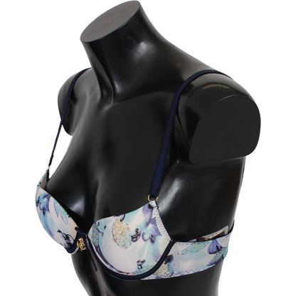 Roberto Cavalli Blue Printed Nylon Reggiseno Bra Underwear