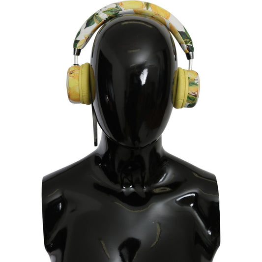 Dolce & Gabbana White Yellow Lemon Print Headset Headphones SMY7142