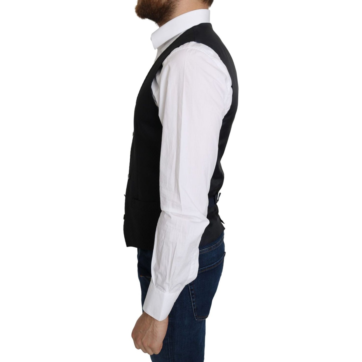 Dolce & Gabbana Blue Silk Romb Pattern Formal Coat Vest