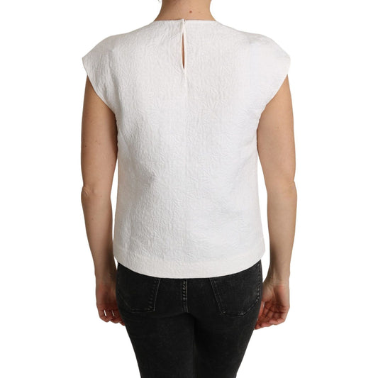Dolce & Gabbana White Floral Brocade Blouse Cotton Top TSH4840-36