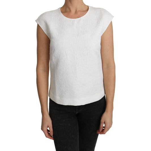 Dolce & Gabbana White Floral Brocade Blouse Cotton Top TSH4840-36