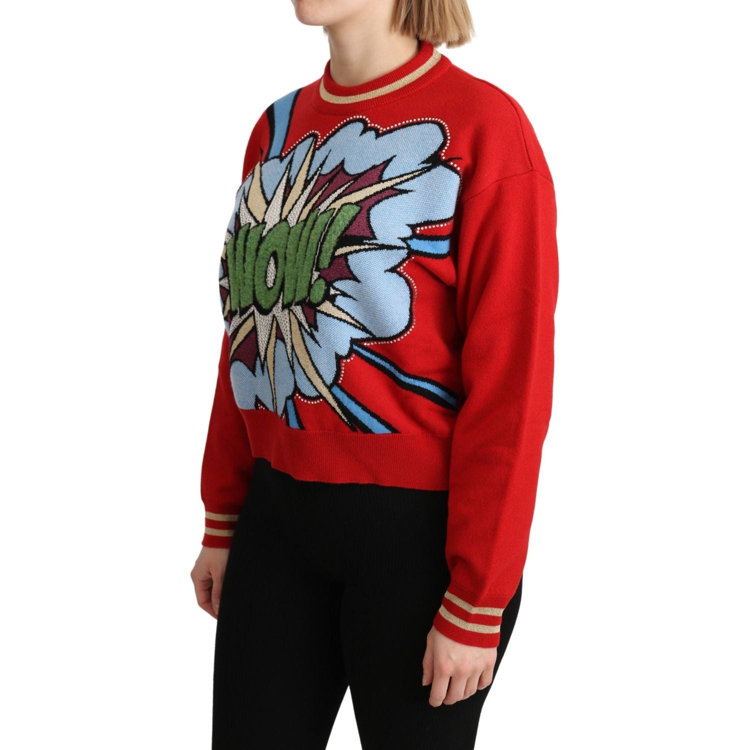 Dolce & Gabbana Red Knitted Cashmere Cartoon Top Sweater