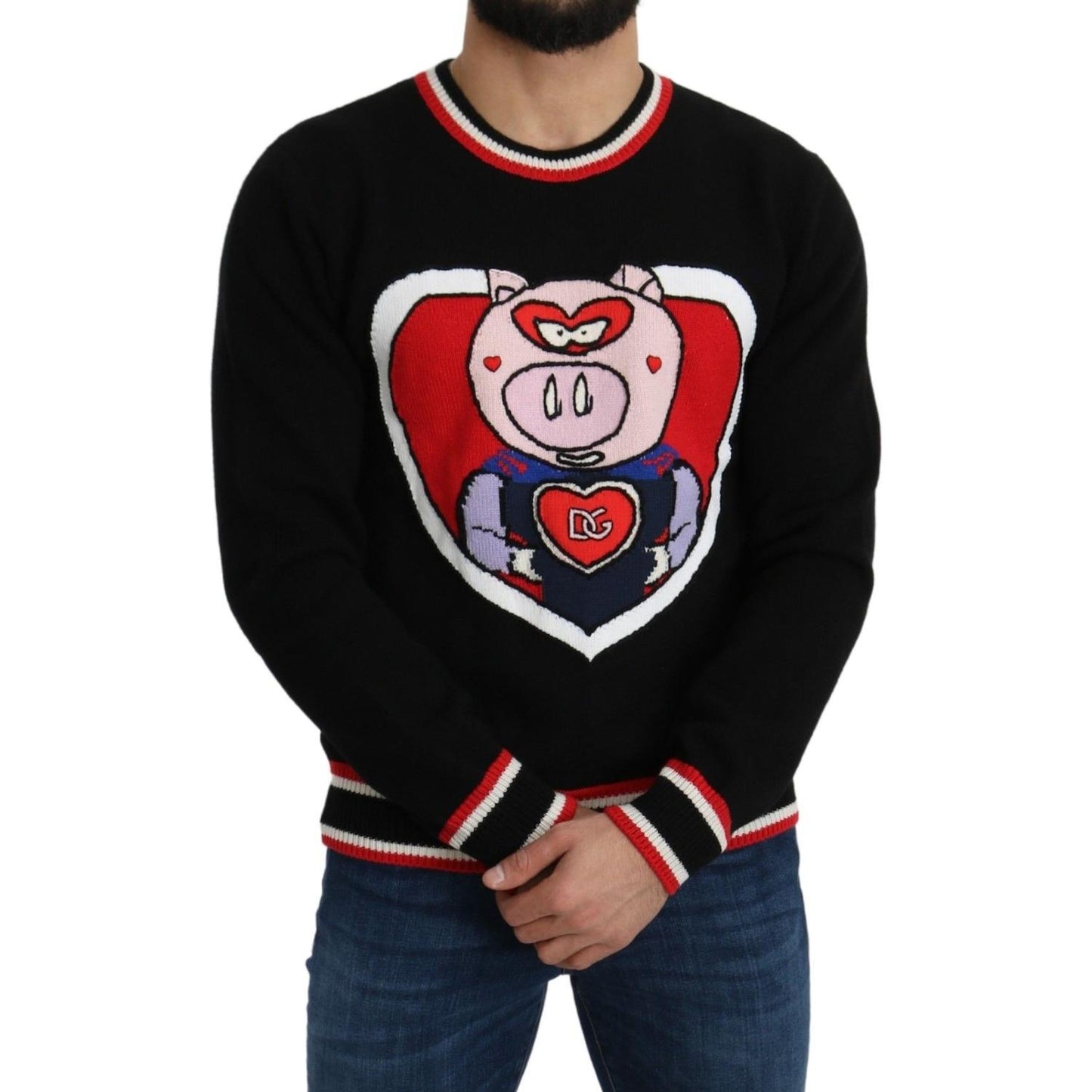 Dolce & Gabbana Black Cashmere Pig of the Year Pullover Sweater