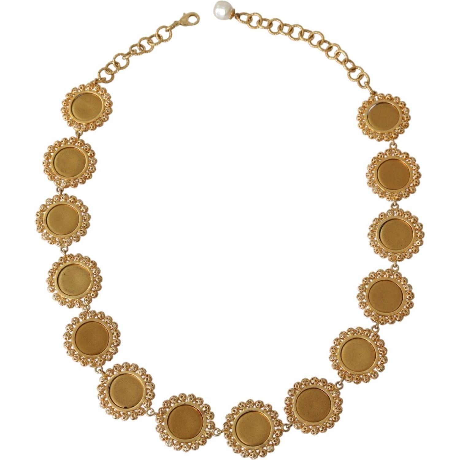 Dolce & Gabbana Red Purple Crystal Floral Chain Statement Gold Brass Necklace