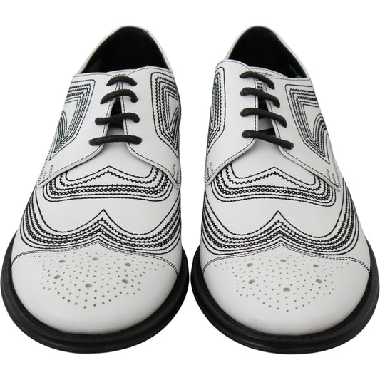 Dolce & Gabbana White Leather Derby Formal Black Lace Shoes MV3046-44