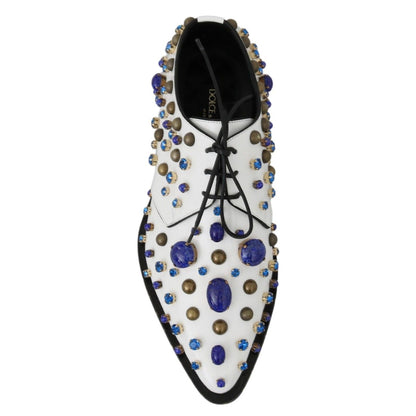 Dolce & Gabbana White Leather Crystals Dress Broque Shoes
