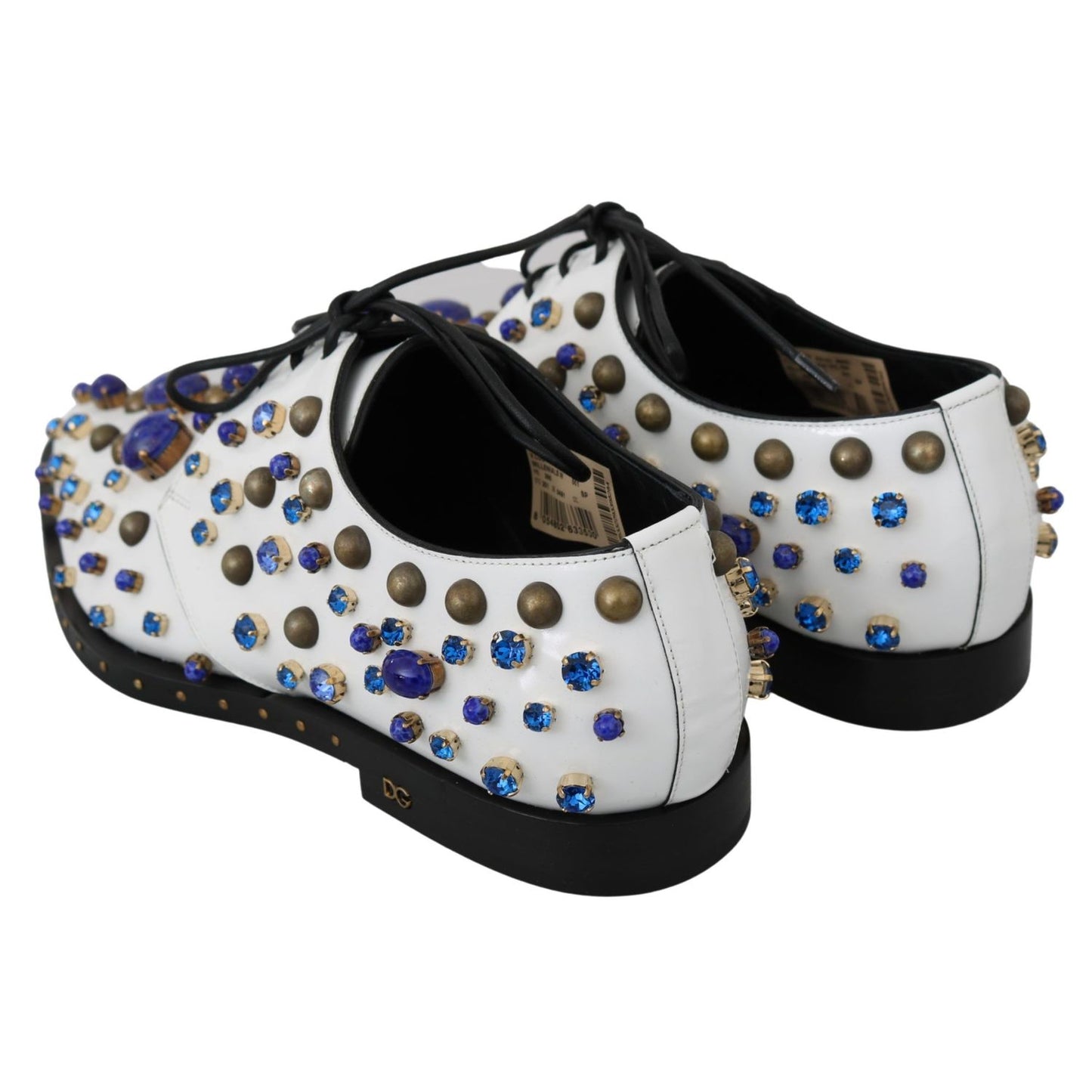Dolce & Gabbana White Leather Crystals Dress Broque Shoes