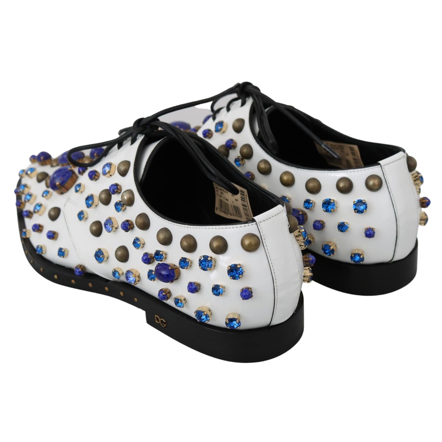 Dolce & Gabbana White Leather Crystals Dress Broque Shoes