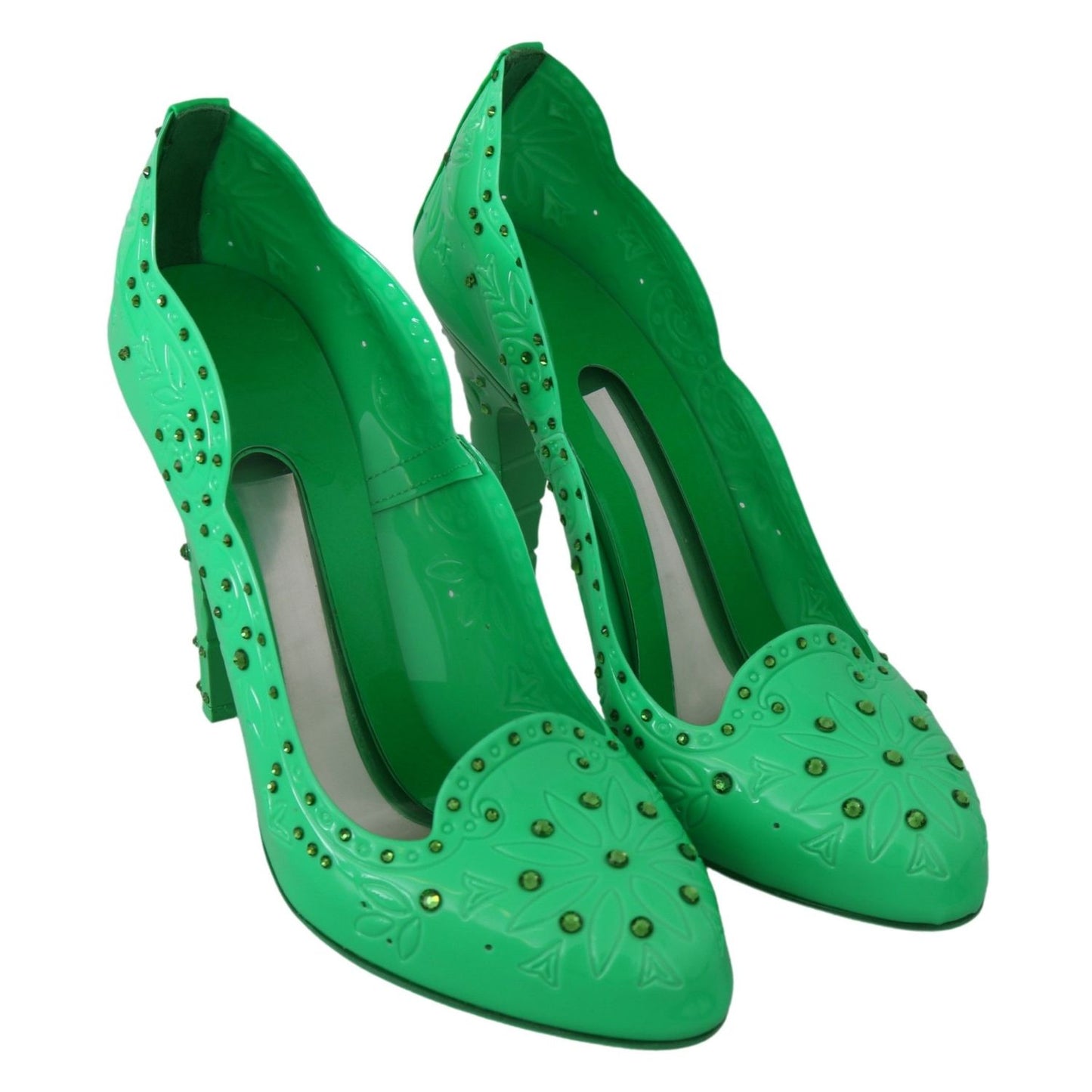 Dolce & Gabbana Green Crystal Floral CINDERELLA Heels Shoes