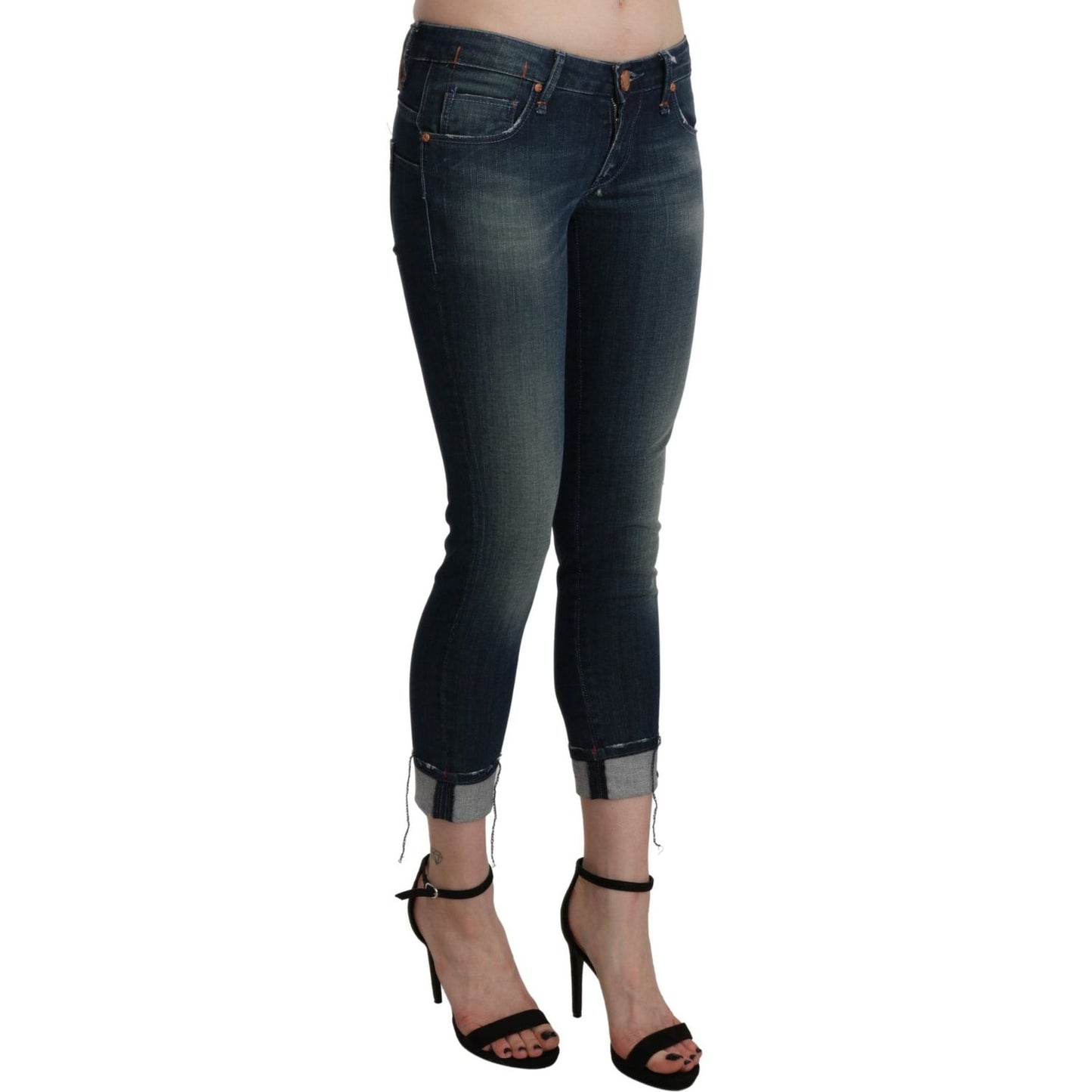 Acht Blue Washed Low Waist Skinny Cropped Denim pant