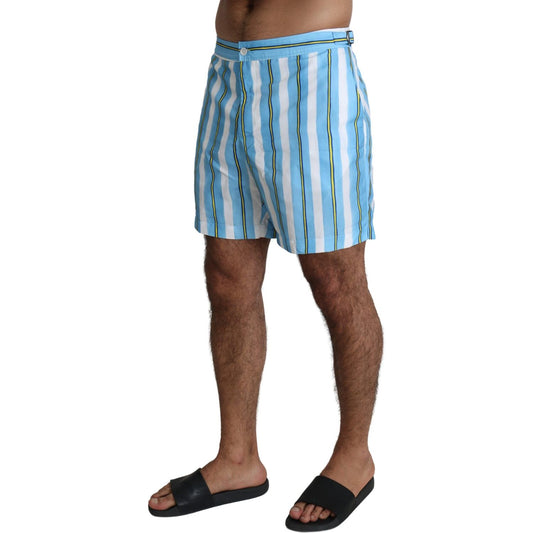 Dolce & Gabbana Blue Striped Beachwear Men Swimshorts