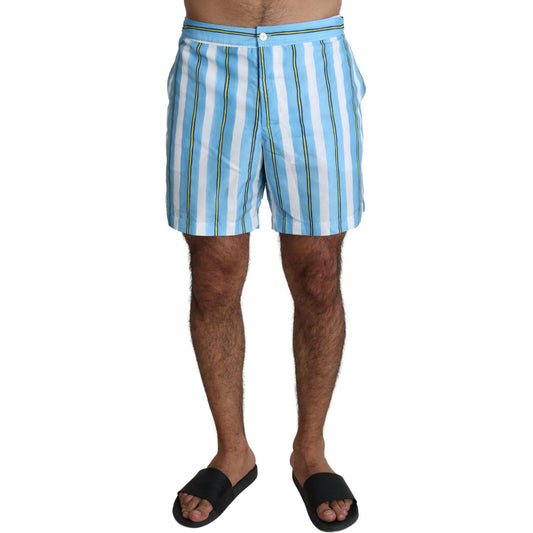 Dolce & Gabbana Blue Striped Beachwear Men Swimshorts