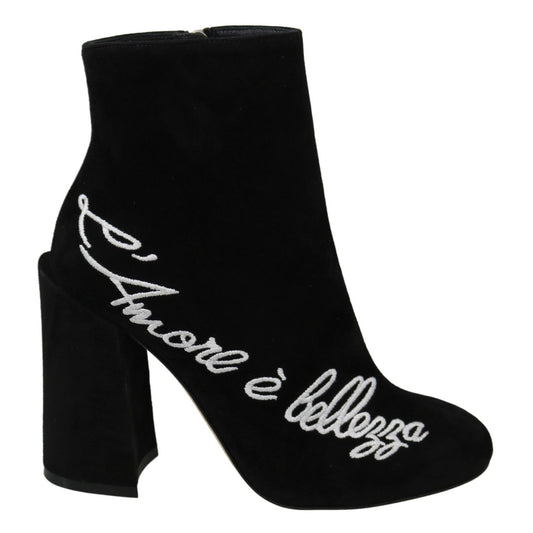 Dolce & Gabbana Black Suede L'Amore E'Bellezza Boots Shoes