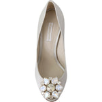 Dolce & Gabbana White Crystals Peep Toe Heels Satin Pumps Shoes