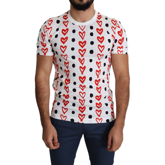Dolce & Gabbana White Hearts Print Cotton Men Top T-shirt TSH5472-48