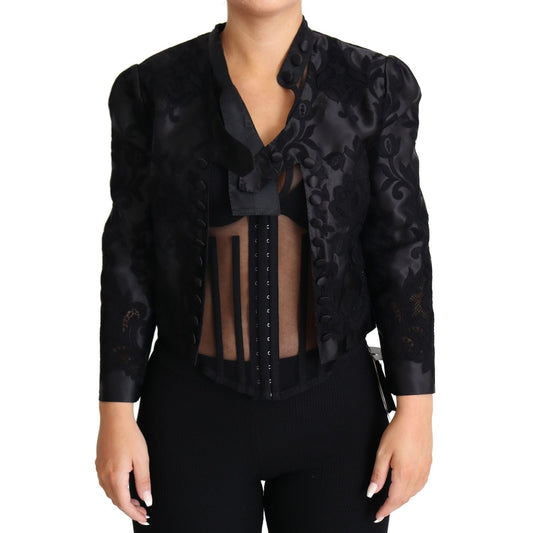 Dolce & Gabbana Black Lace Sheer Corset Organza Silk Jacket