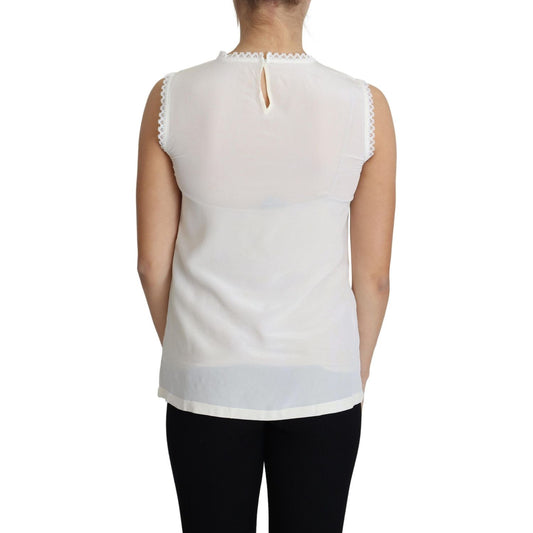 Dolce & Gabbana White Blouse Silk Lace Trimmed Sleeveless Top TSH5857-38