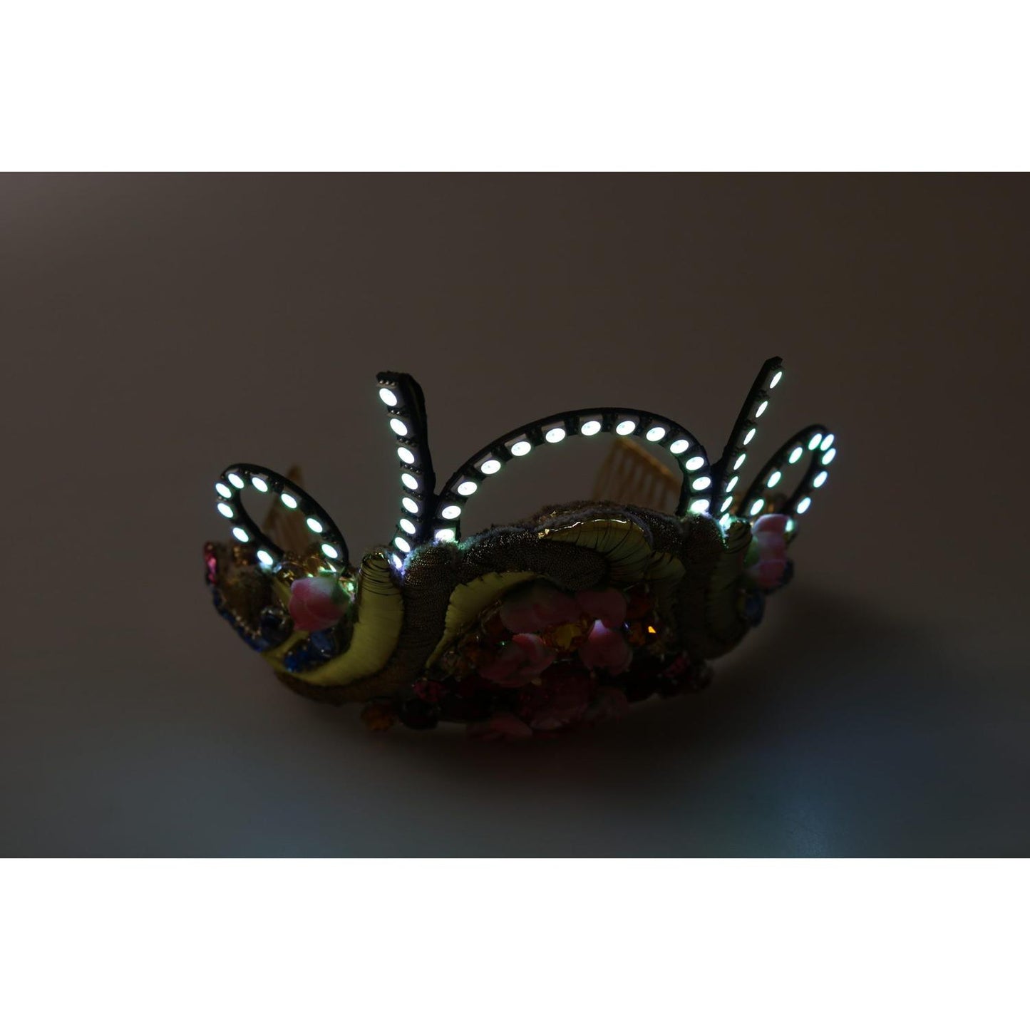 Dolce & Gabbana Gold Brass Floral Crystals LED Lights Crown Tiara Diadem Diadem