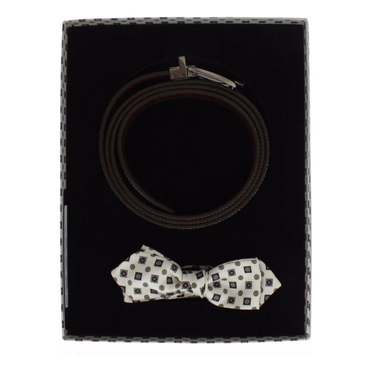 Dolce & Gabbana White Silk Bowtie Leather Men Belt Gift Box SIG18357-115