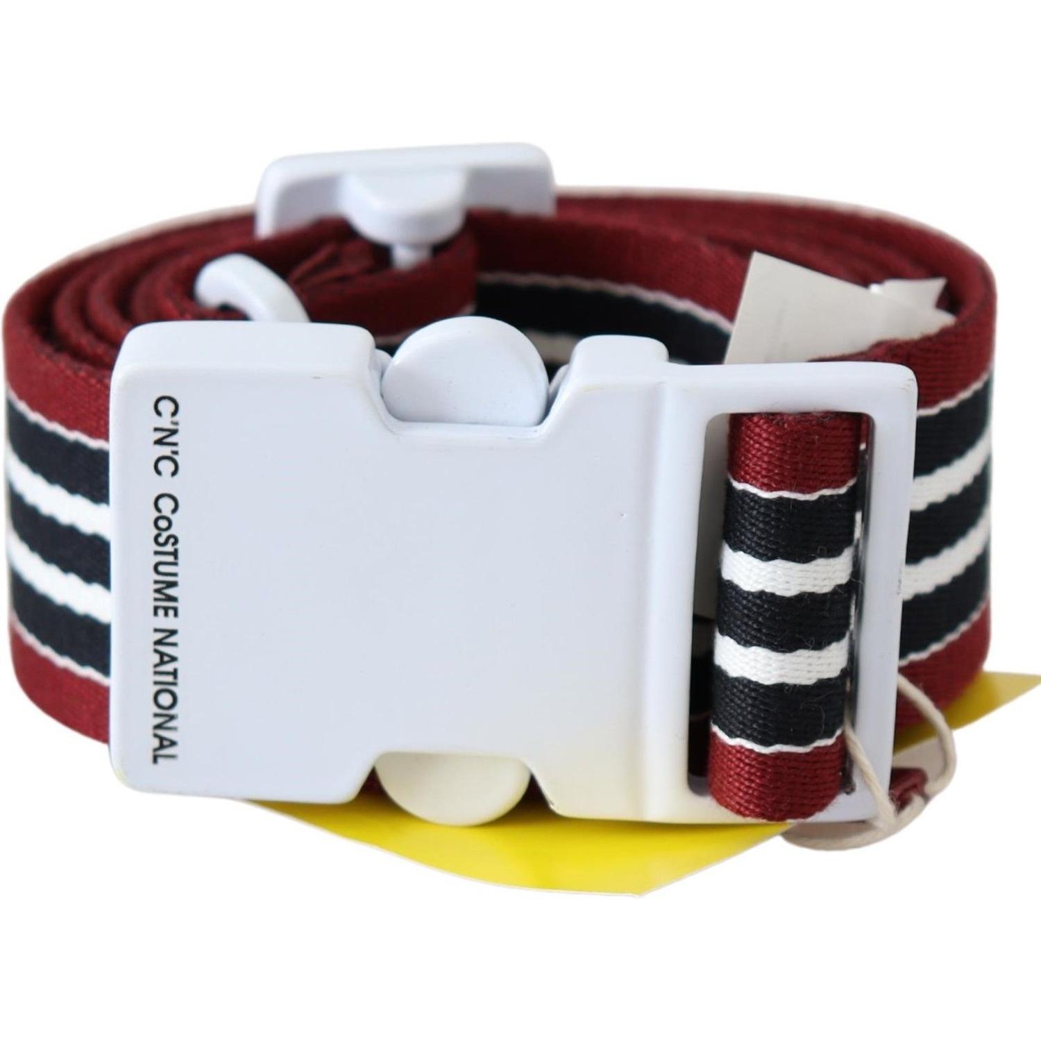 Costume National Black Red Stripe White Logo Buckle Waist Belt