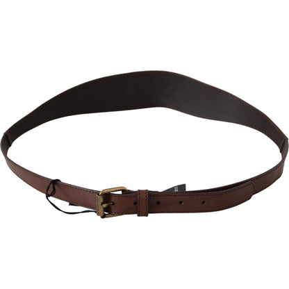 PLEIN SUD Brown Leather Gold Metal Buckle Belt Belt