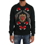 Dolce & Gabbana Green Crystal Heart Roses Gun Sweater