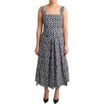Dolce & Gabbana Blue Geometric Cotton A-Line Gown Dress
