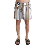 Dolce & Gabbana White Walking Stick Beachwear Shorts Swimshorts