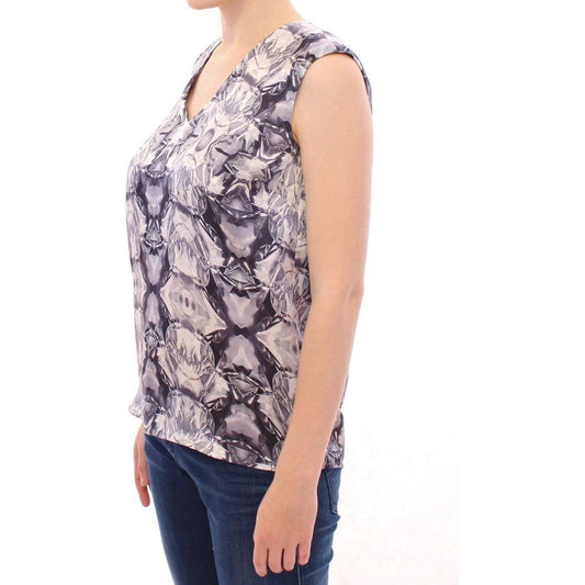 Arzu Kaprol Exquisite Silk Sleeveless Blouse in Multicolor Arzu Kaprol Gray
