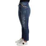 Dolce & Gabbana Blue Embellished Skinny Trouser Cotton Jeans