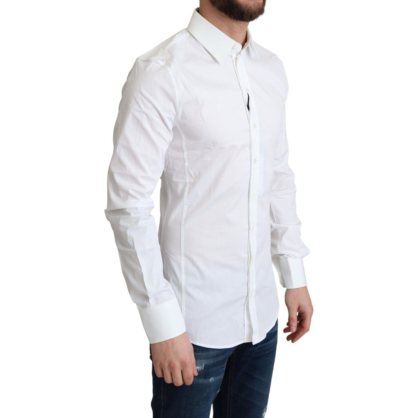 Dolce & Gabbana White Cotton Stretch Men Formal SICILIA Shirt