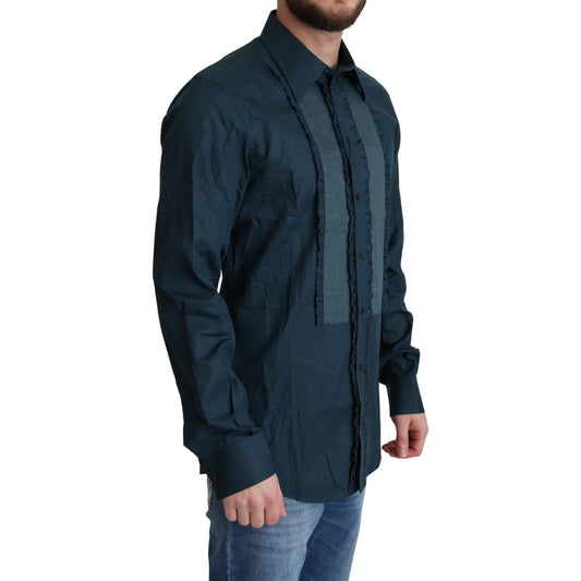 Dolce & Gabbana Blue Placket Cotton Dress Formal Shirt